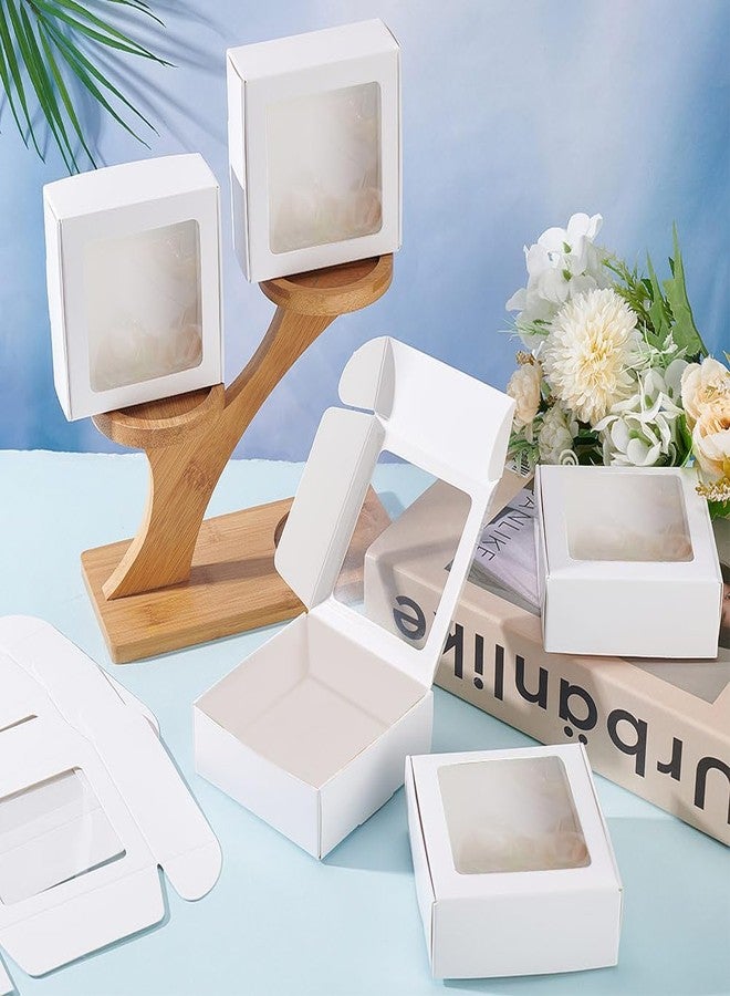 BENECREAT 20 Pack White Kraft Paper Boxes with Clear Window 3.6x3.6x1.4 Gift Packaging Boxes for Bakery Cookies Cake Candy Wedding Party, Christmas Festival Gift Packaging - Image 5